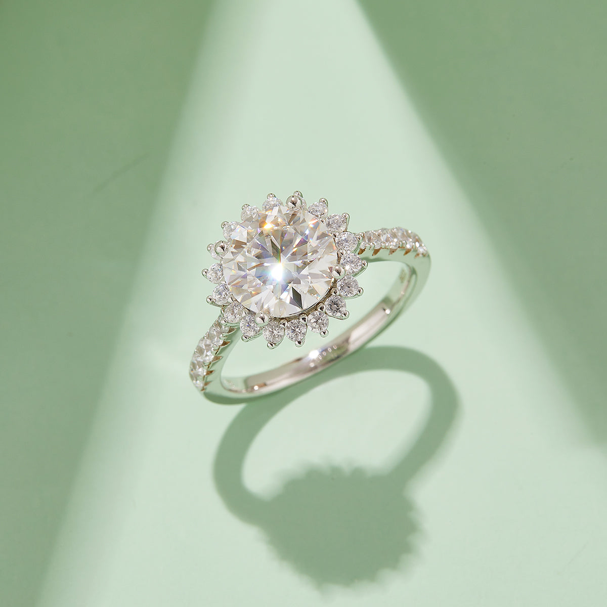 3.0 CT D Color Moissanite Sunflower Custom Ring in White Gold Plated Sterling Silver#7