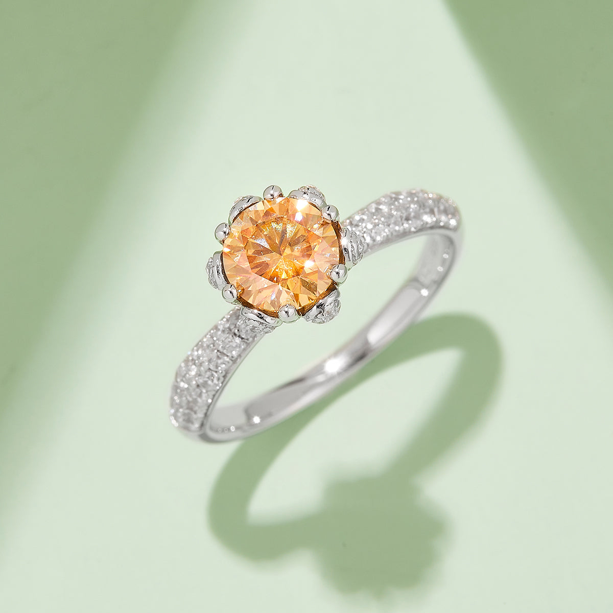 1.0 CT D Color Moissanite Flora Halo Straight Shank Ring in White Gold Plated Sterling Silver#9