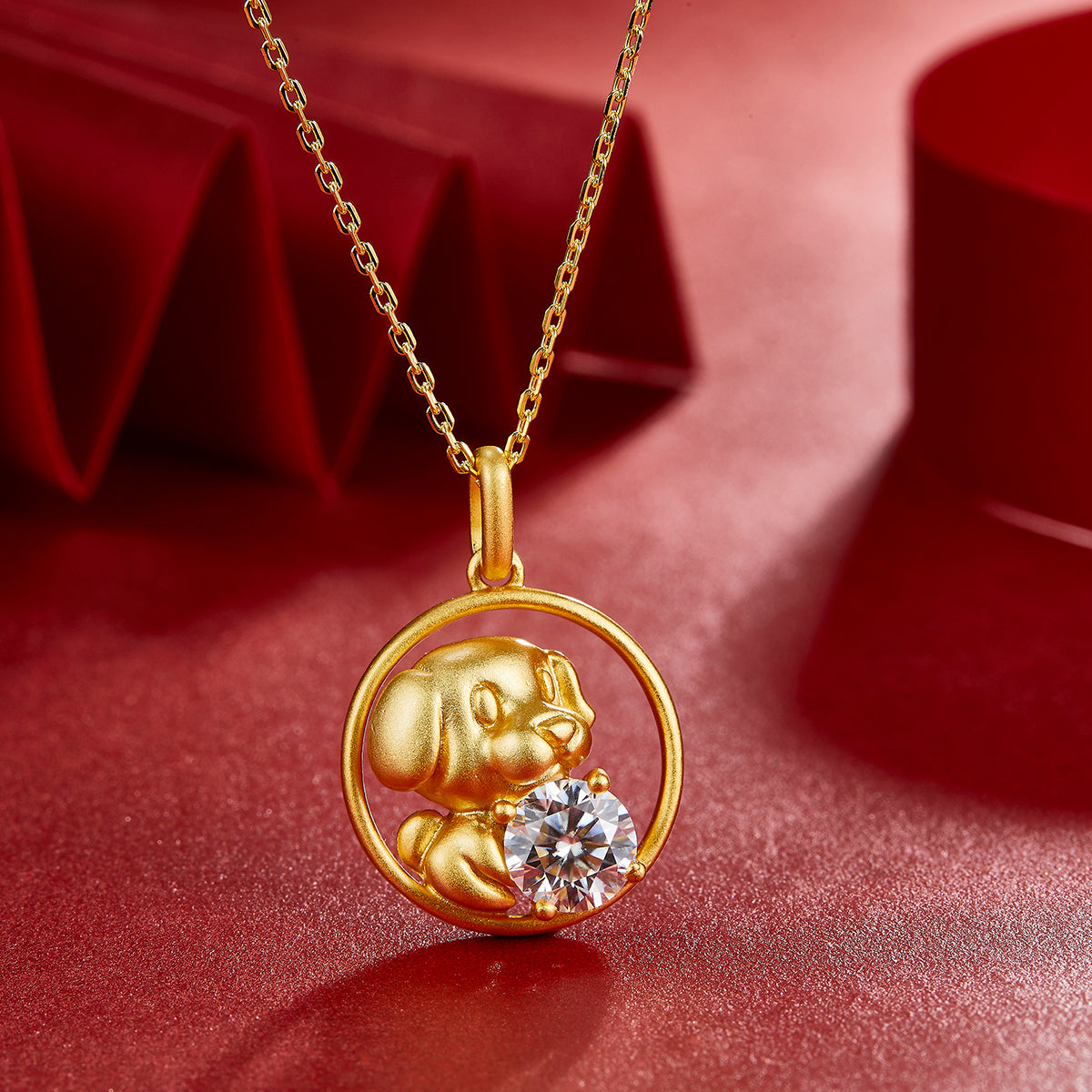 1.0 CT Moissanite Chinese Zodiac Dog Necklace in Sterling Silver#3