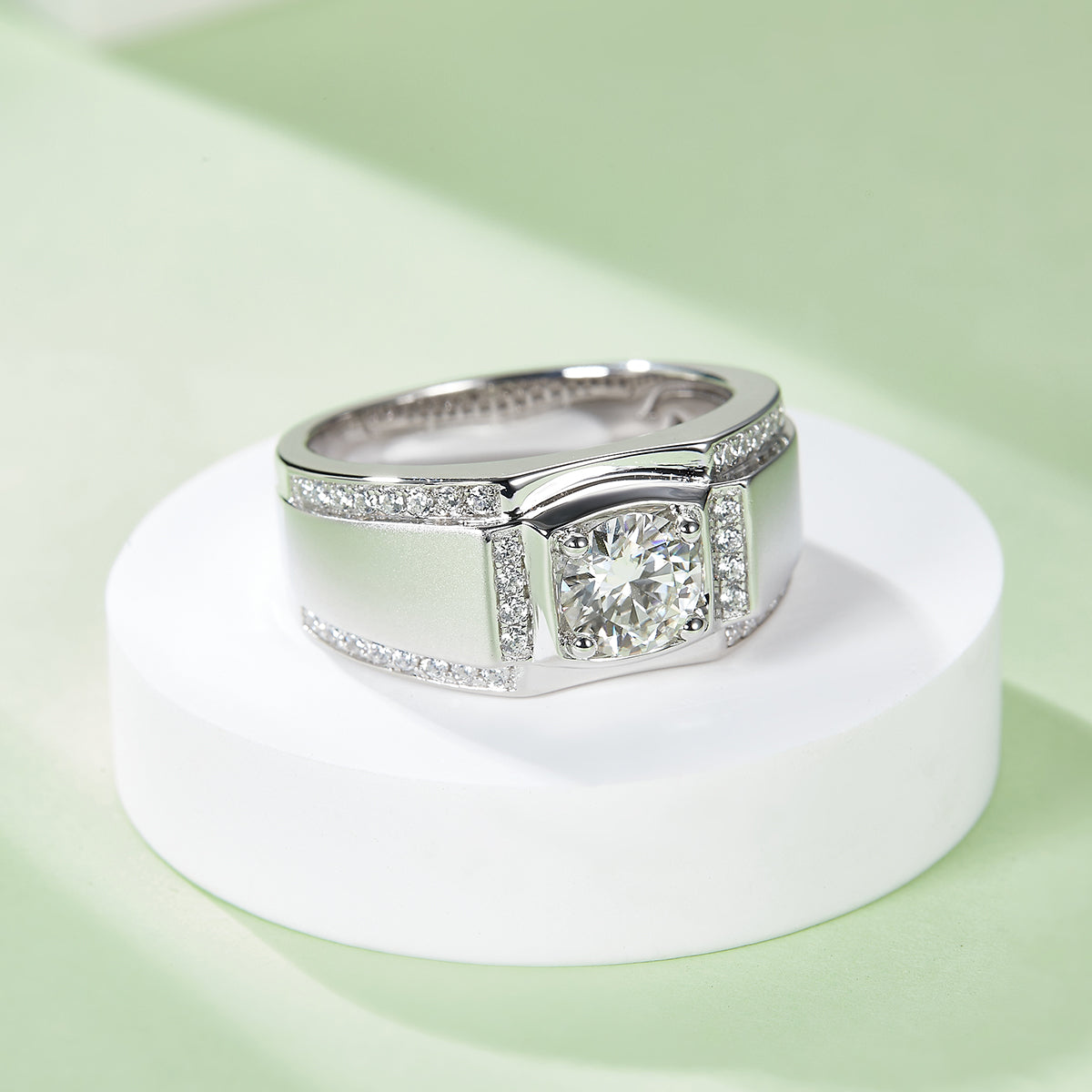 1.0 CT D Color Moissanite Rockstar Men's Band in White Gold Plated Sterling Silver#4