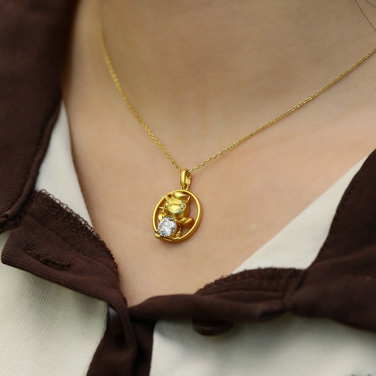 1.0 CT Moissanite Chinese Zodiac Horse Necklace in Sterling Silver#9