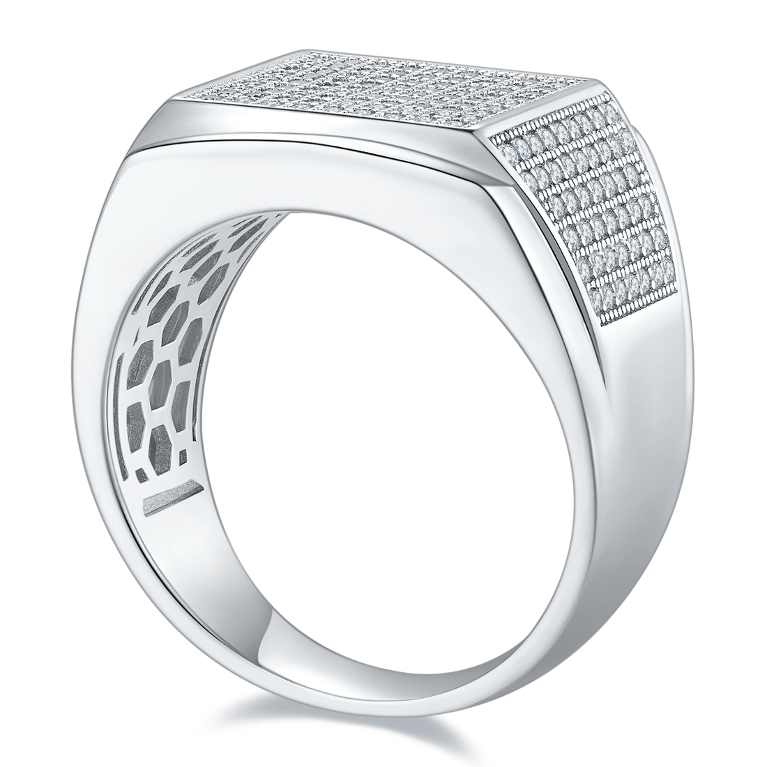 1.0 CT D Color Moissanite Melee Halo Men's Band in White Gold Plated Sterling Silver#0
