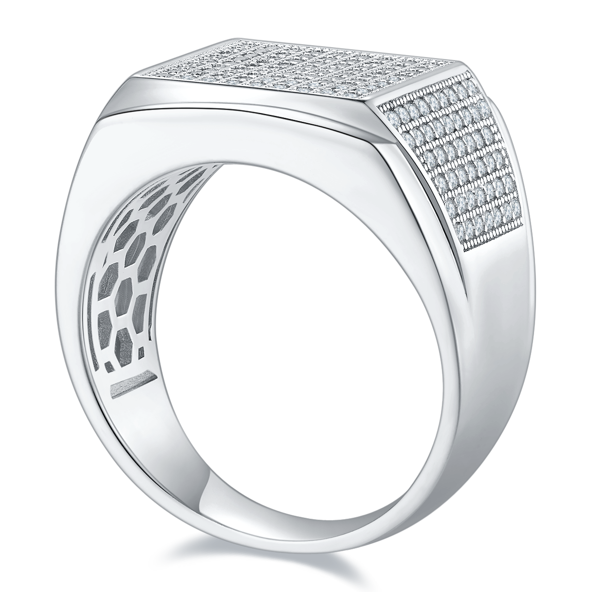 1.0 CT D Color Moissanite Melee Halo Men's Band in White Gold Plated Sterling Silver#1