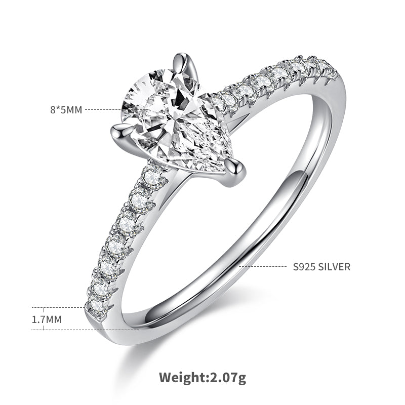 1.0 CT D Color Pear Cut Moissanite Pave Custom Ring in White Gold Plated Sterling Silver#1