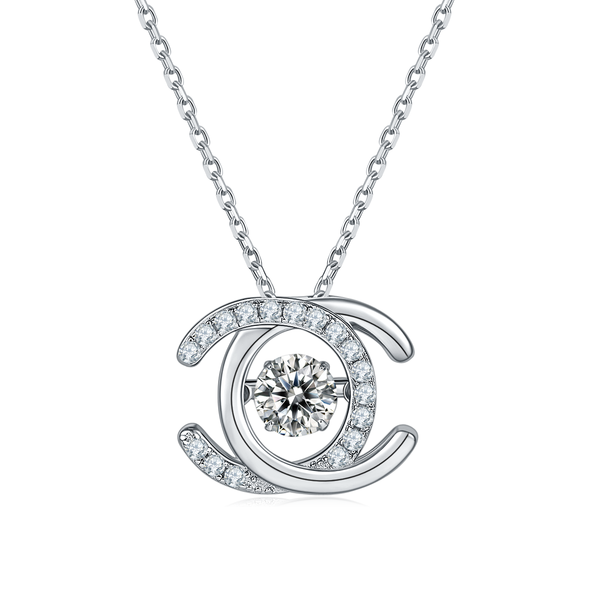0.5 CT D Color Dancing Double C Moissanite Necklace in White Gold Plated Sterling Silver#2