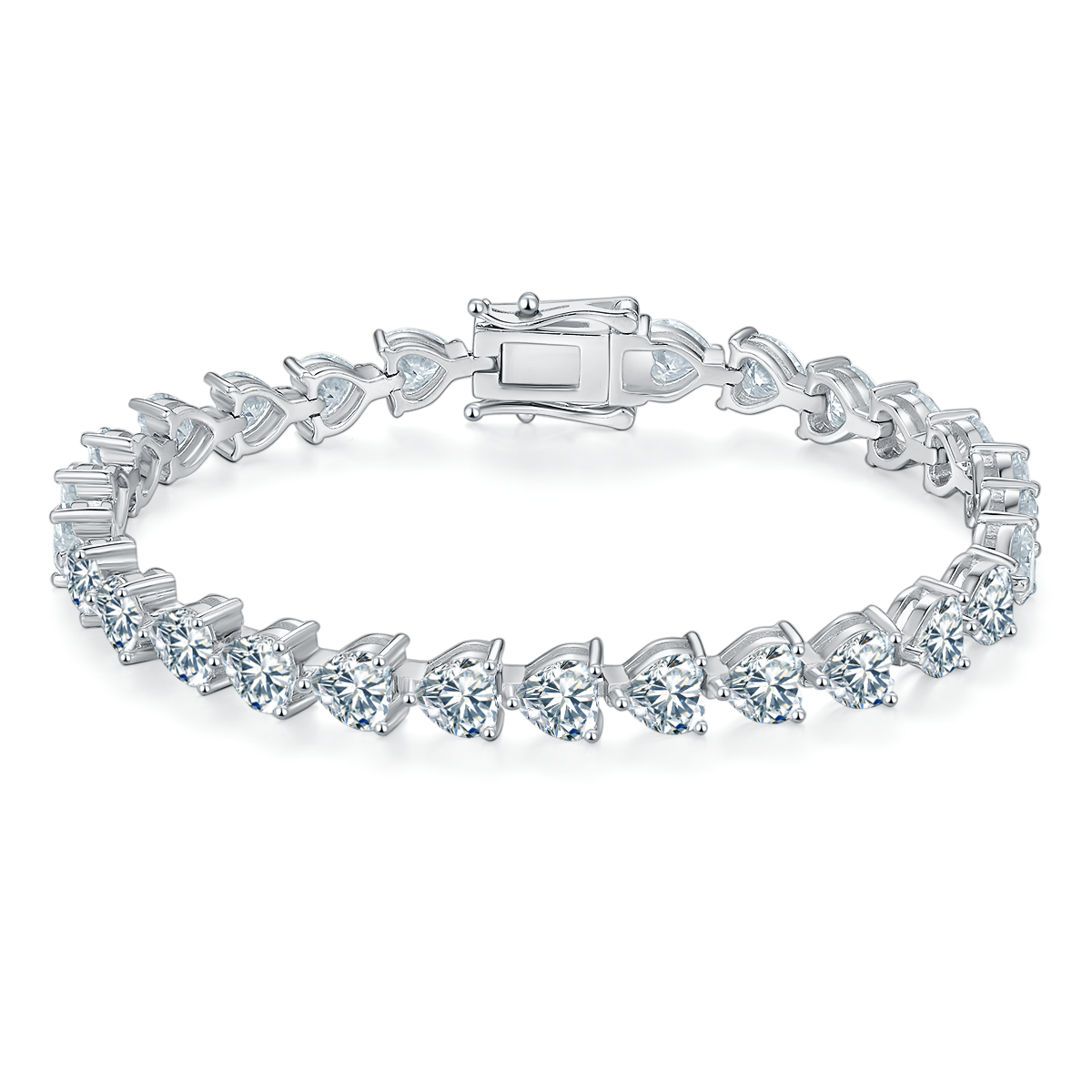 D Color VVS Moissanite Cluster Tennis Bracelet (Heart Cut, 0.5 CT Each) in White Gold Plated Sterling Silver#1