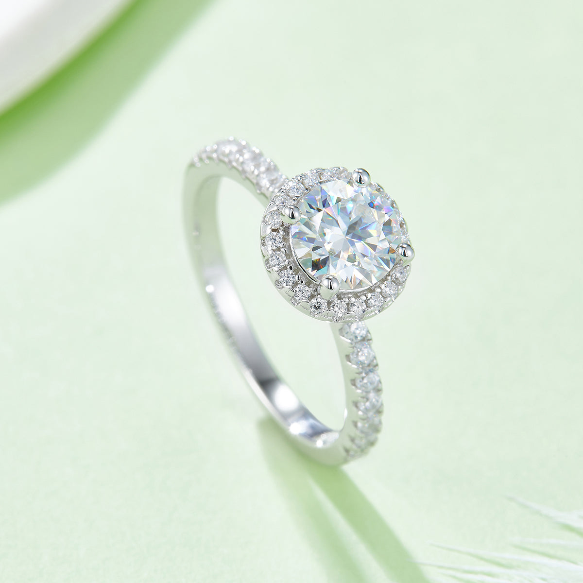 1.0 CT D Color Round Cut Moissanite Dainty Ring in White Gold Plated Sterling Silver#5