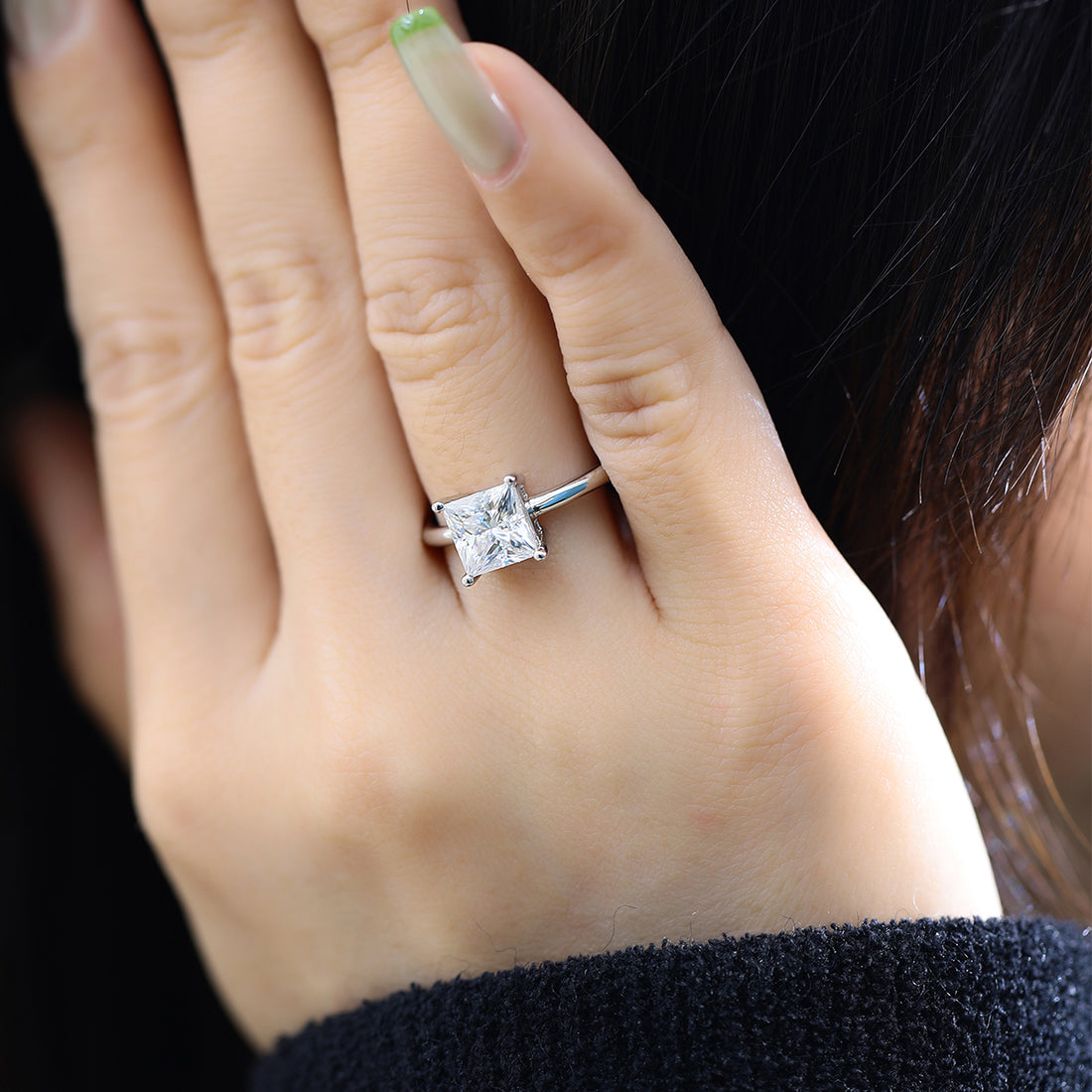 2.0 CT D Color Princess Cut Moissanite Classic Ring in White Gold Plated Sterling Silver#5