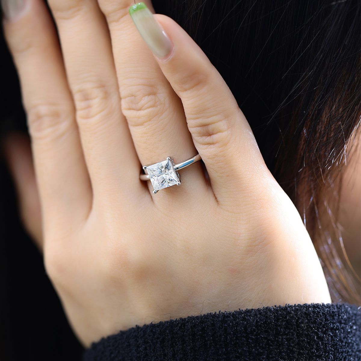 2.0 CT D Color Princess Cut Moissanite Classic Ring in White Gold Plated Sterling Silver#8