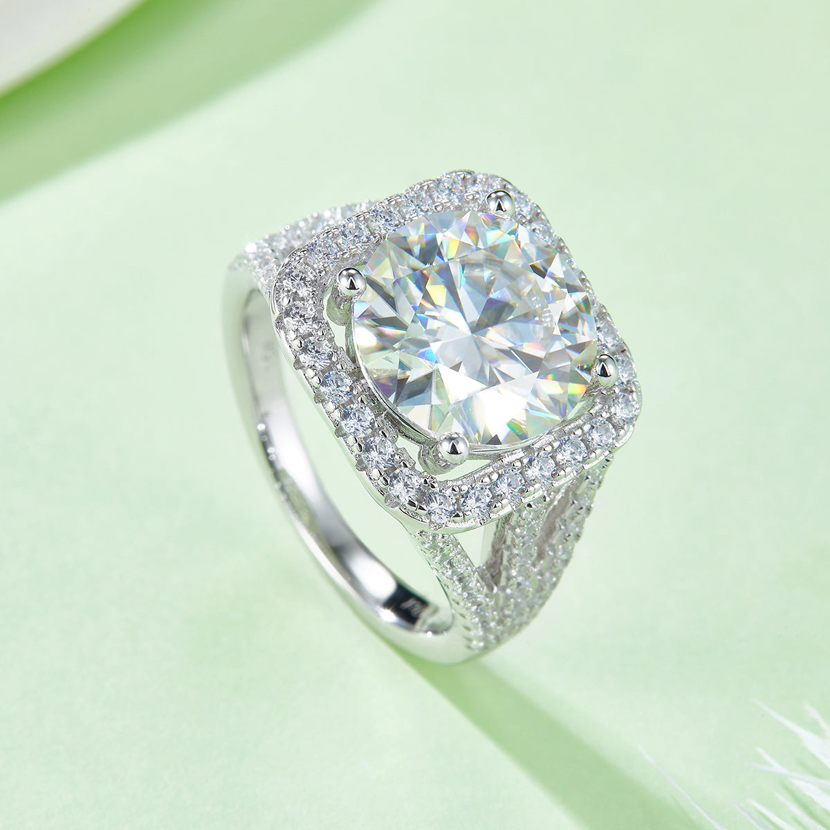 5.0 CT D Color Square Bezel Set Moissanite Classic Ring in White Gold Plated Sterling Silver#5
