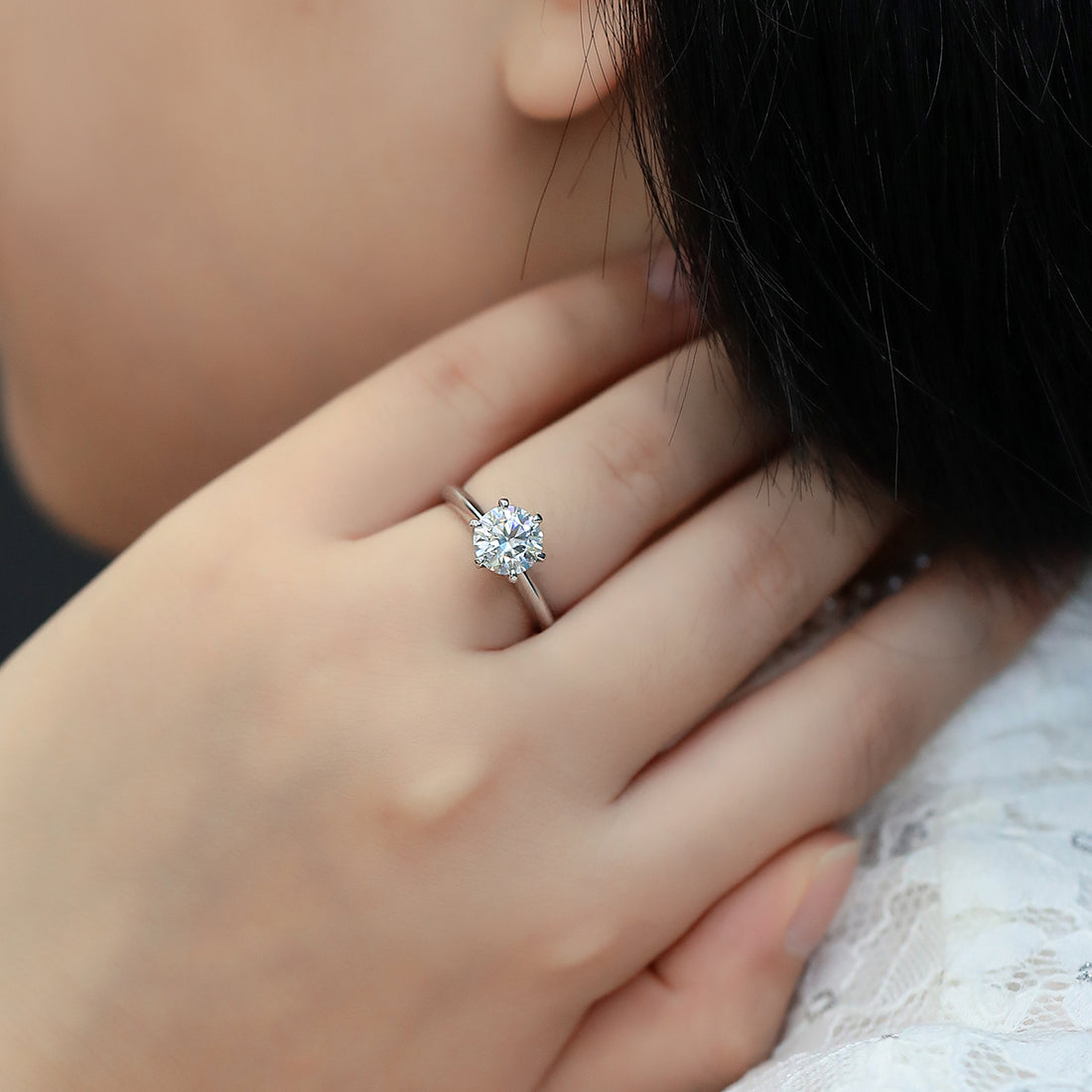 2.0 CT D Color Moissanite 6-Prong Classic Plain Shank Ring in White Gold Plated Sterling Silver#5