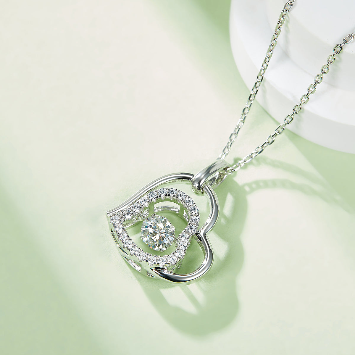 0.5 CT D Color Dancing Welcoming Heart Moissanite Necklace in White Gold Plated Sterling Silver#5