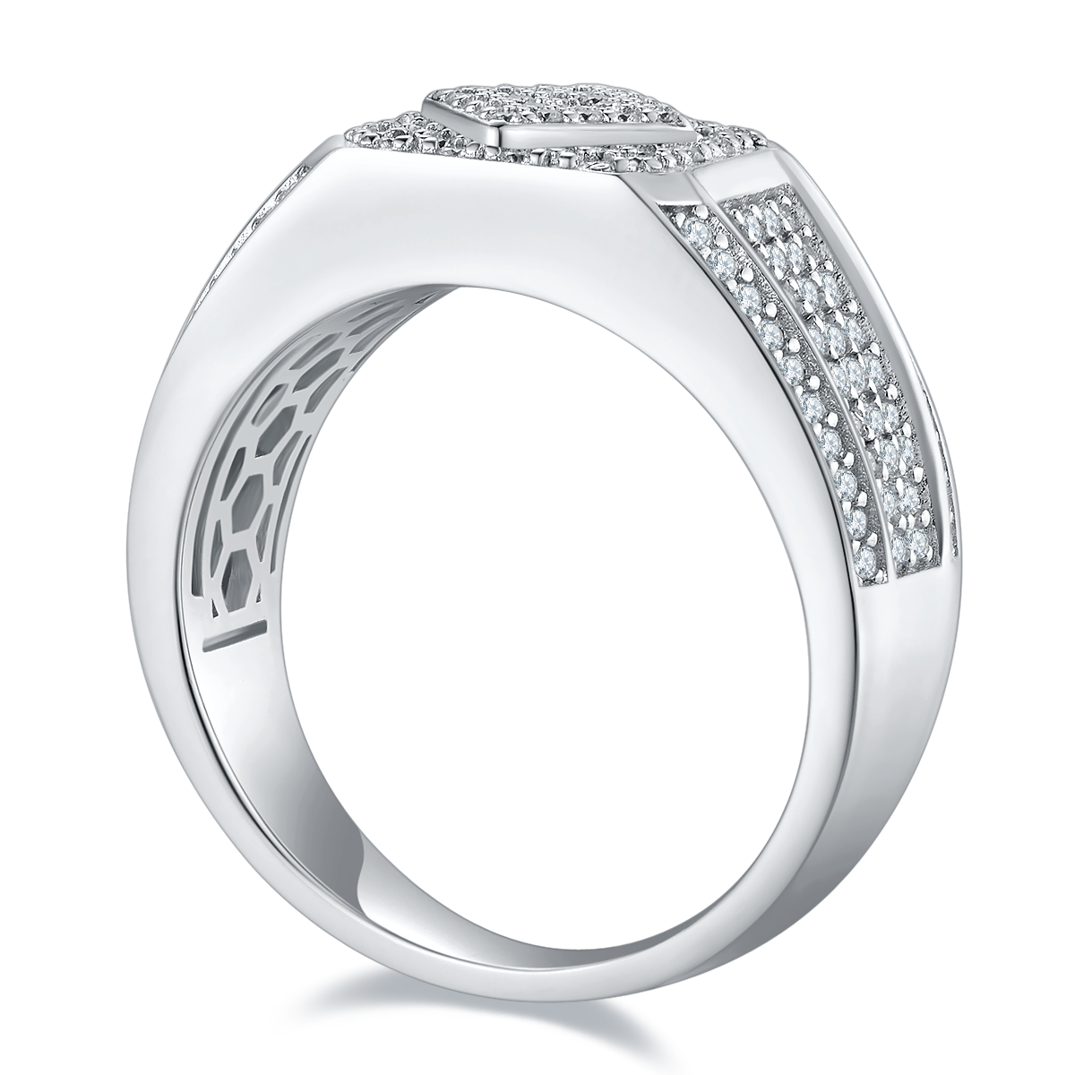 0.94 CT D Color Moissanite Melee Halo Men's Band in White Gold Plated Sterling Silver#1