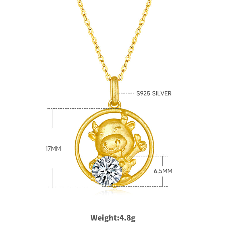 1.0 CT Moissanite Chinese Zodiac Ox Necklace in Sterling Silver#1