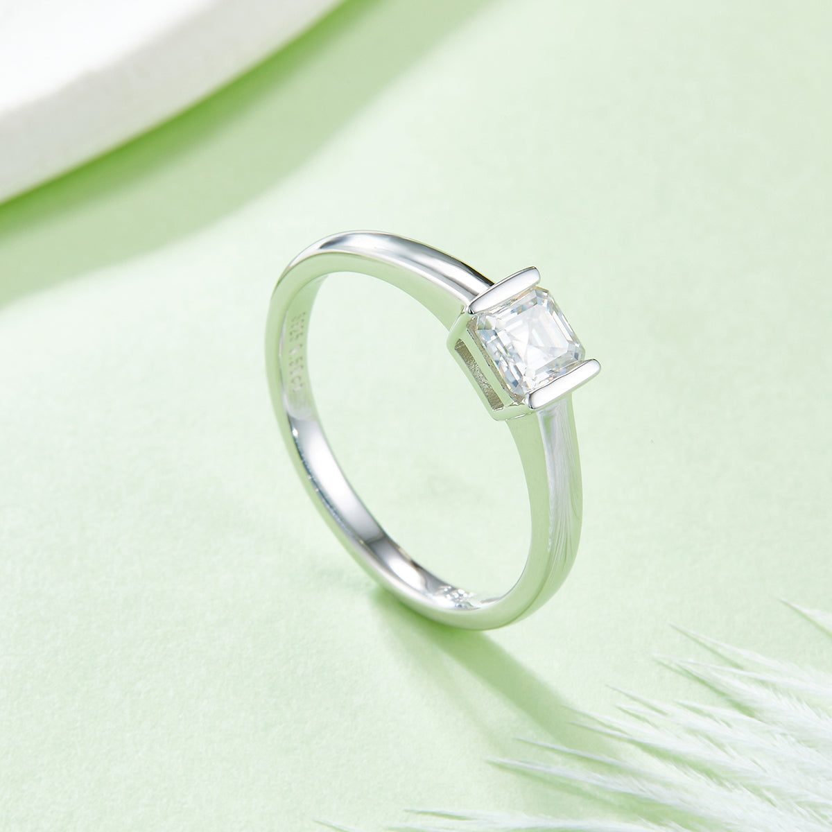 0.5 CT D Color Princess Cut Moissanite Minimalist Ring in White Gold Plated Sterling Silver#5