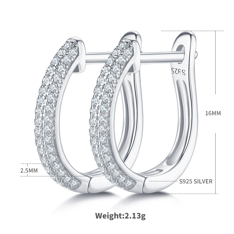 0.3 CT D Color Moissanite Melee 3-Row Half Hoop Earrings in Sterling Silver#3