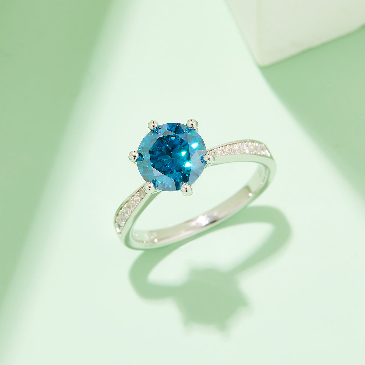 1.5 CT D Color Moissanite Pave Dancing Custom Ring in White Gold Plated Sterling Silver#10