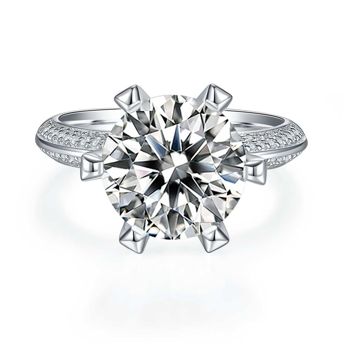 5.0 CT D Color Moissanite Majestic Custom Ring in White Gold Plated Sterling Silver#4