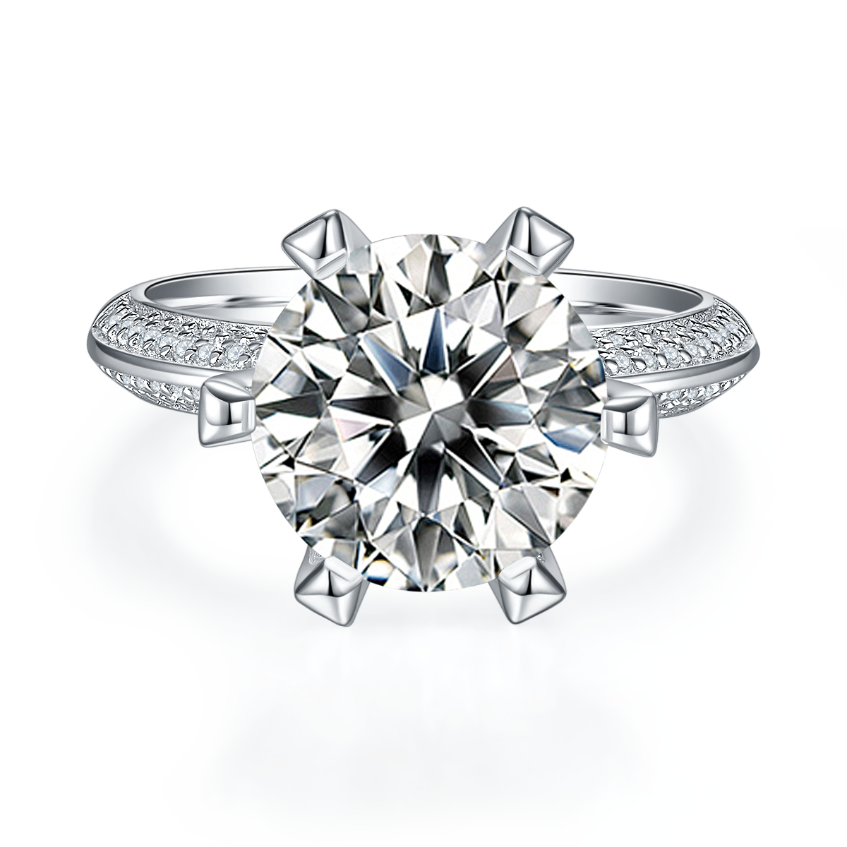 5.0 CT D Color Moissanite Majestic Custom Ring in White Gold Plated Sterling Silver#4