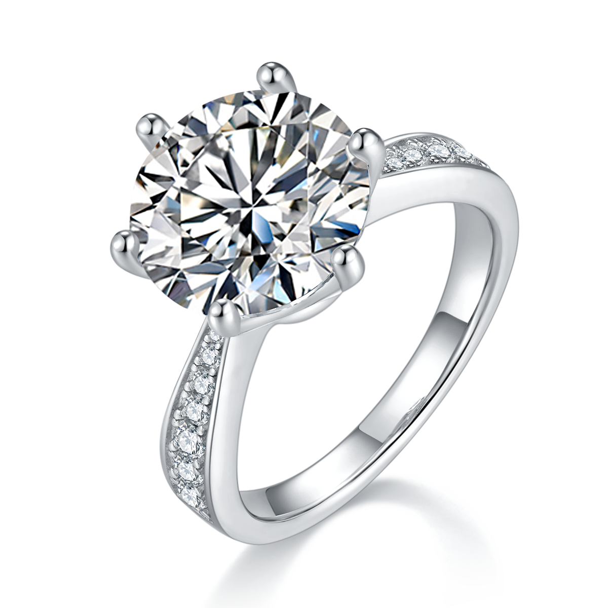 5.0 CT D Color Moissanite Pave Dancing Custom Ring in White Gold Plated Sterling Silver#2