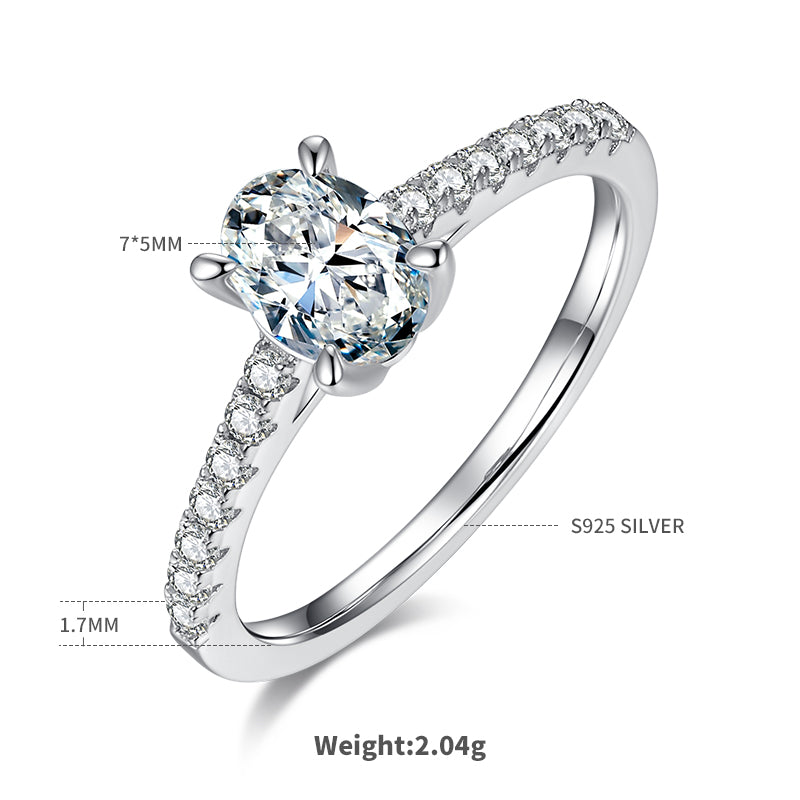 1.0 CT D Color Oval Cut Moissanite Pave Custom Ring in White Gold Plated Sterling Silver#1