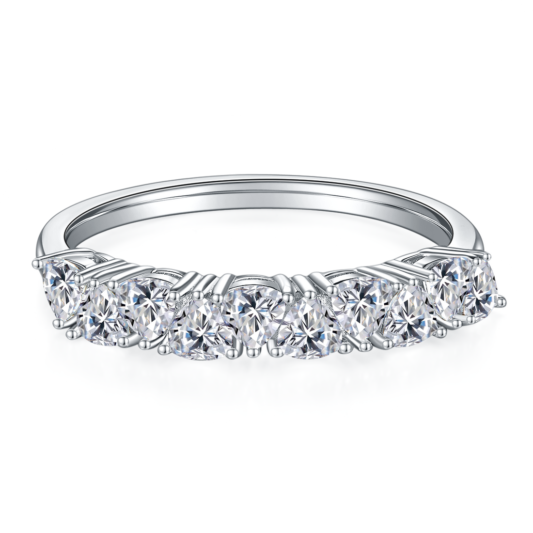 1.0 CT D Color Trillion Cut Moissanite Custom Eternity Band in White Gold Plated Sterling Silver#3