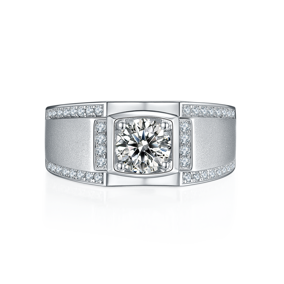 1.0 CT D Color Moissanite Rockstar Men's Band in White Gold Plated Sterling Silver#7