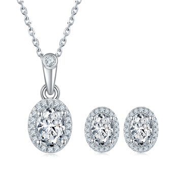 Oval Cut Moissanite Dainty Pendant & Stud Earrings Set in White Gold Plated Sterling Silver#4