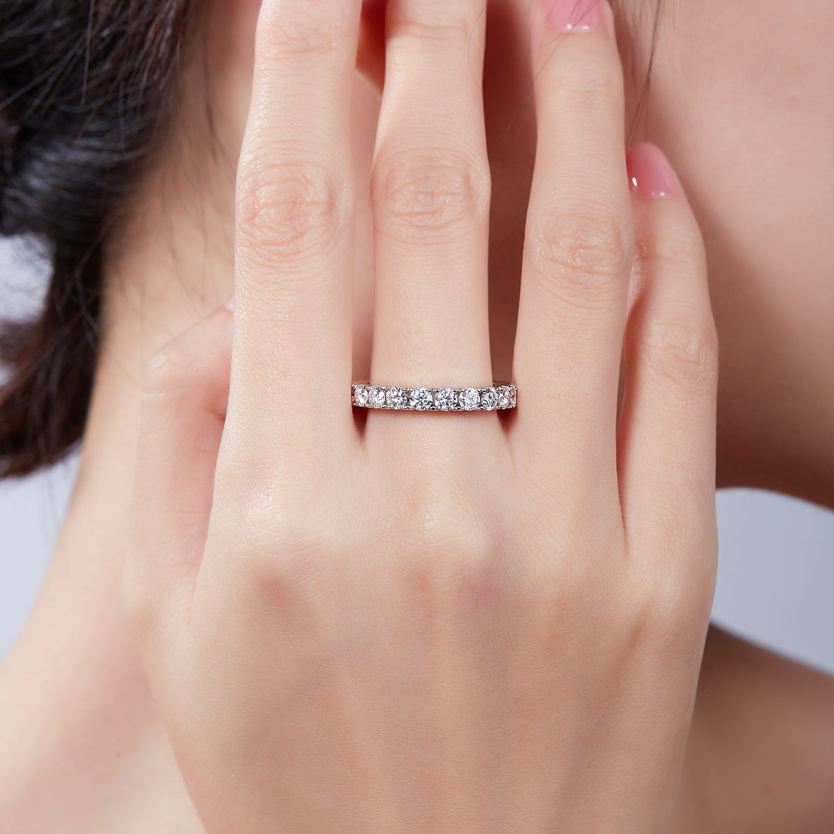 Moissanite Melee Micro-Pave Full Eternity Ring Guard (3.0mm) in White Gold Plated Sterling Silver#8