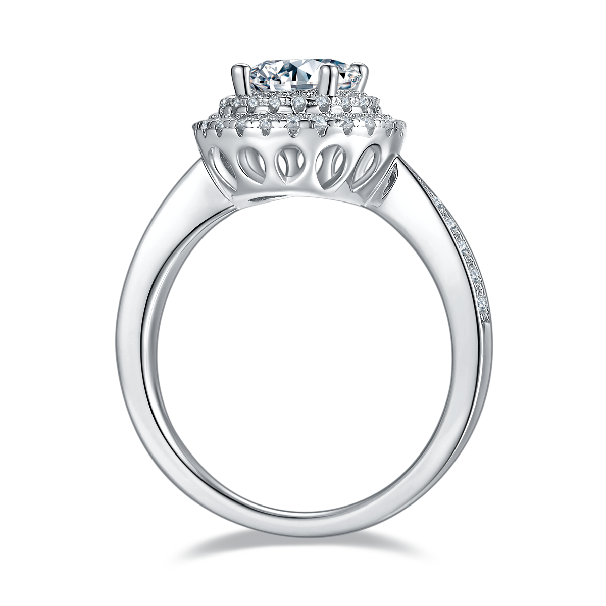 1.0 CT D Color Round Cut Moissanite Halo Ring in White Gold Plated Sterling Silver#5