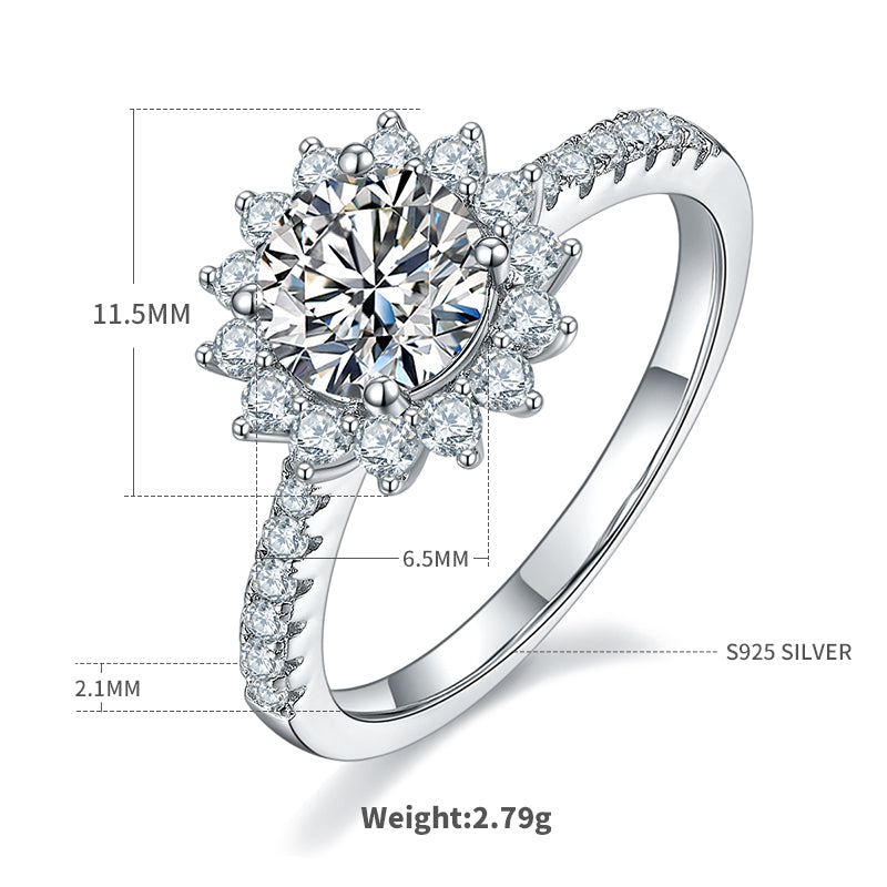 1.0 CT D Color Moissanite Sunflower Custom Ring in White Gold Plated Sterling Silver#4