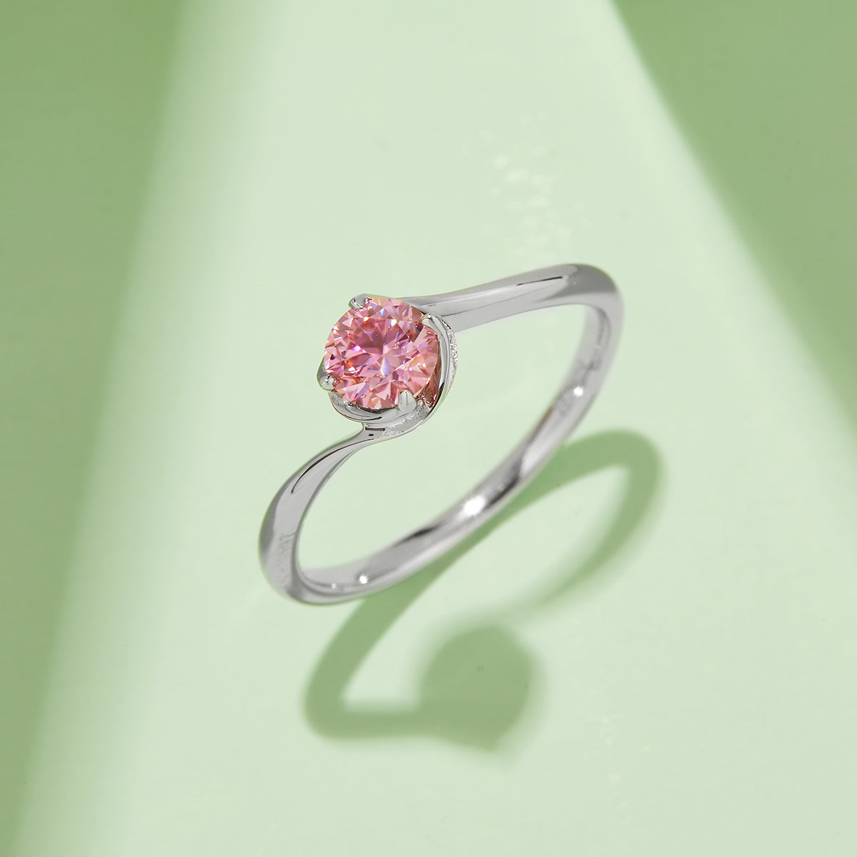 0.5 CT D Color Moissanite Flower Bud Twisted Shank Ring in White Gold Plated Sterling Silver#8