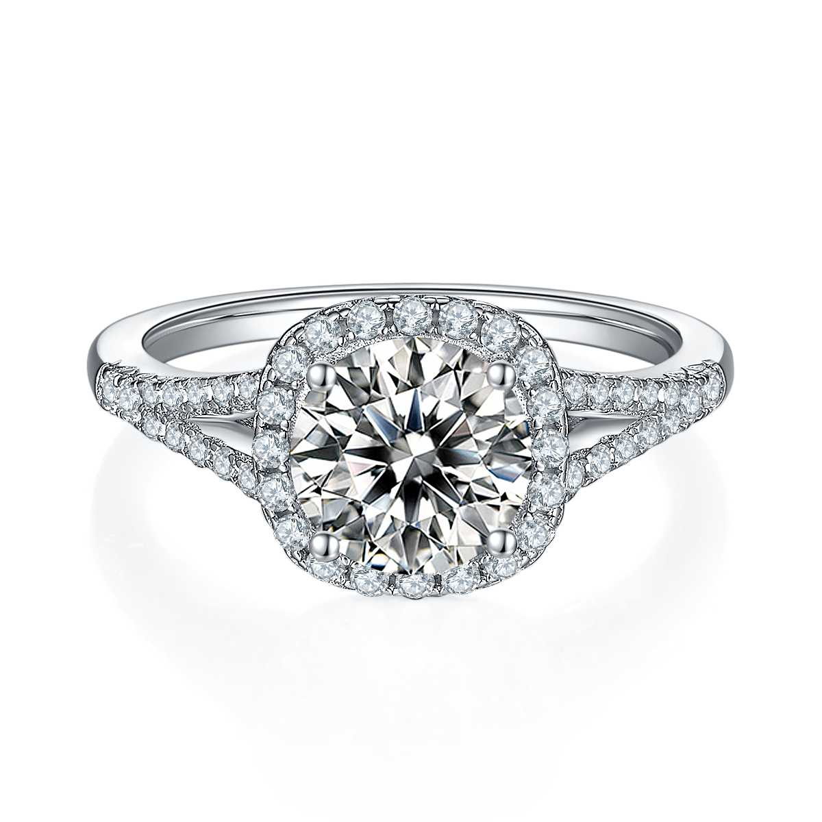1.5 CT D Color Square Bezel Set Moissanite Split Shank Ring in White Gold Plated Sterling Silver#5
