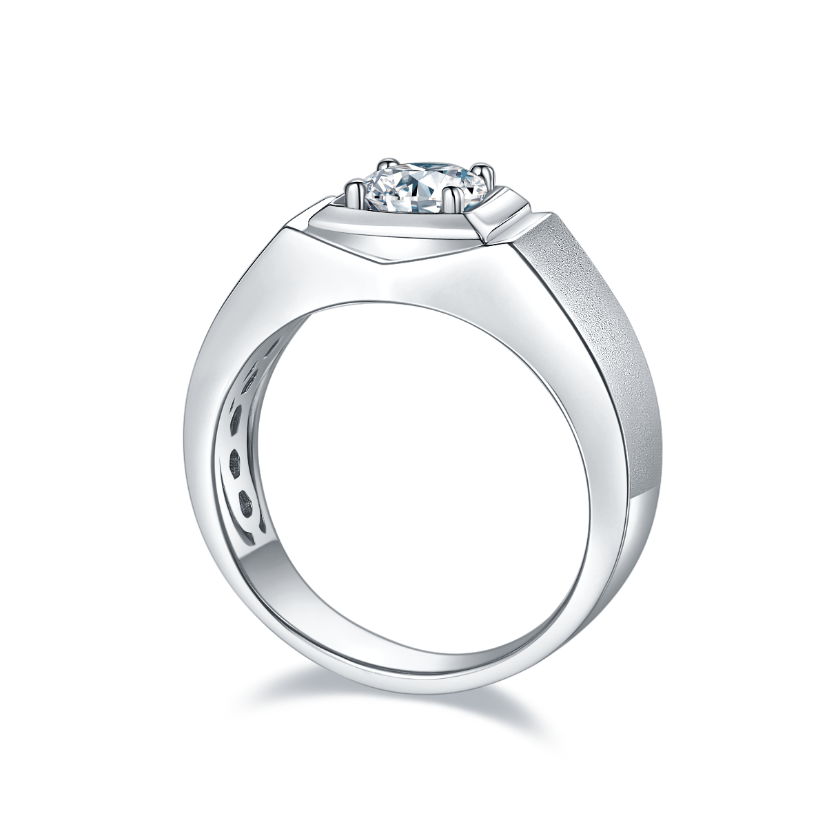 1.0 CT D Color Moissanite Rebel Men's Band in White Gold Plated Sterling Silver#6