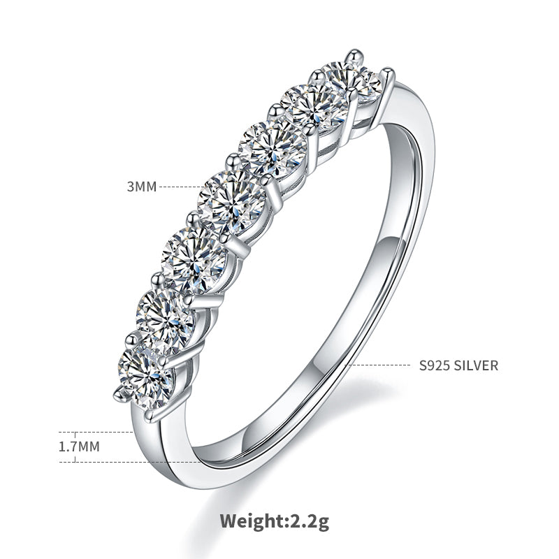 0.7 CT D Color Moissanite Melee Seven-Star Eternity Band in White Gold Plated Sterling Silver#1