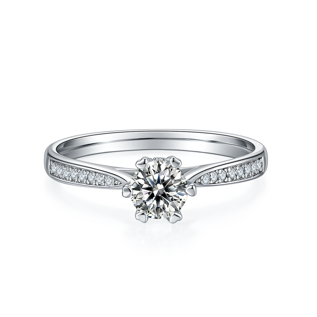 0.5 CT D Color Moissanite Pave Spinning Fortune Ring in White Gold Plated Sterling Silver#5