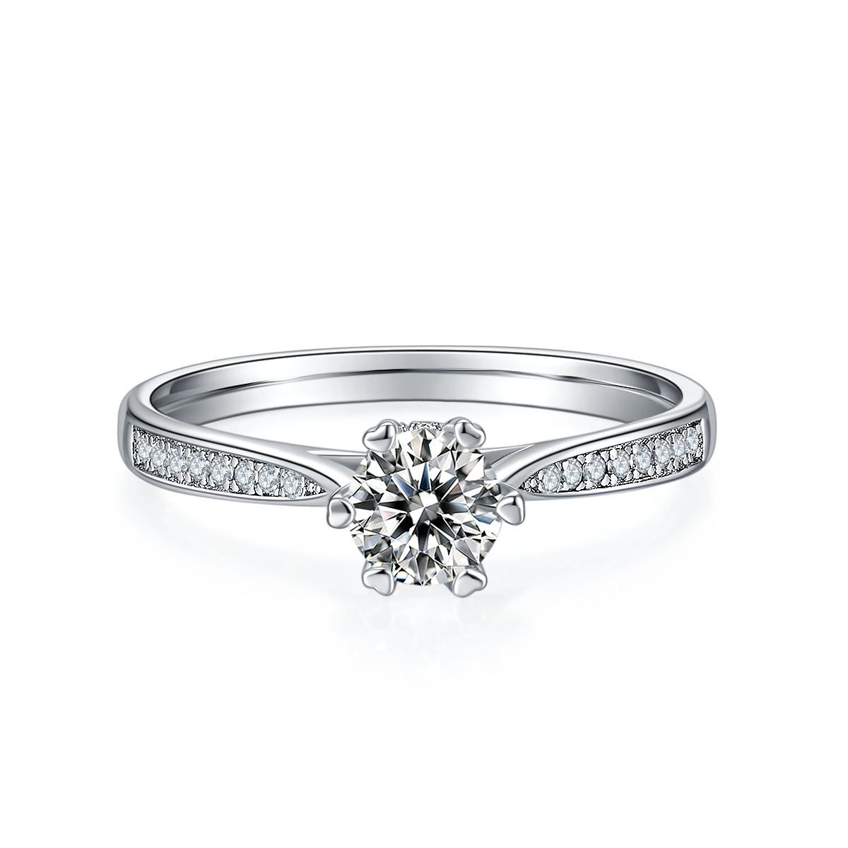 0.5 CT D Color Moissanite Pave Spinning Fortune Ring in White Gold Plated Sterling Silver#5