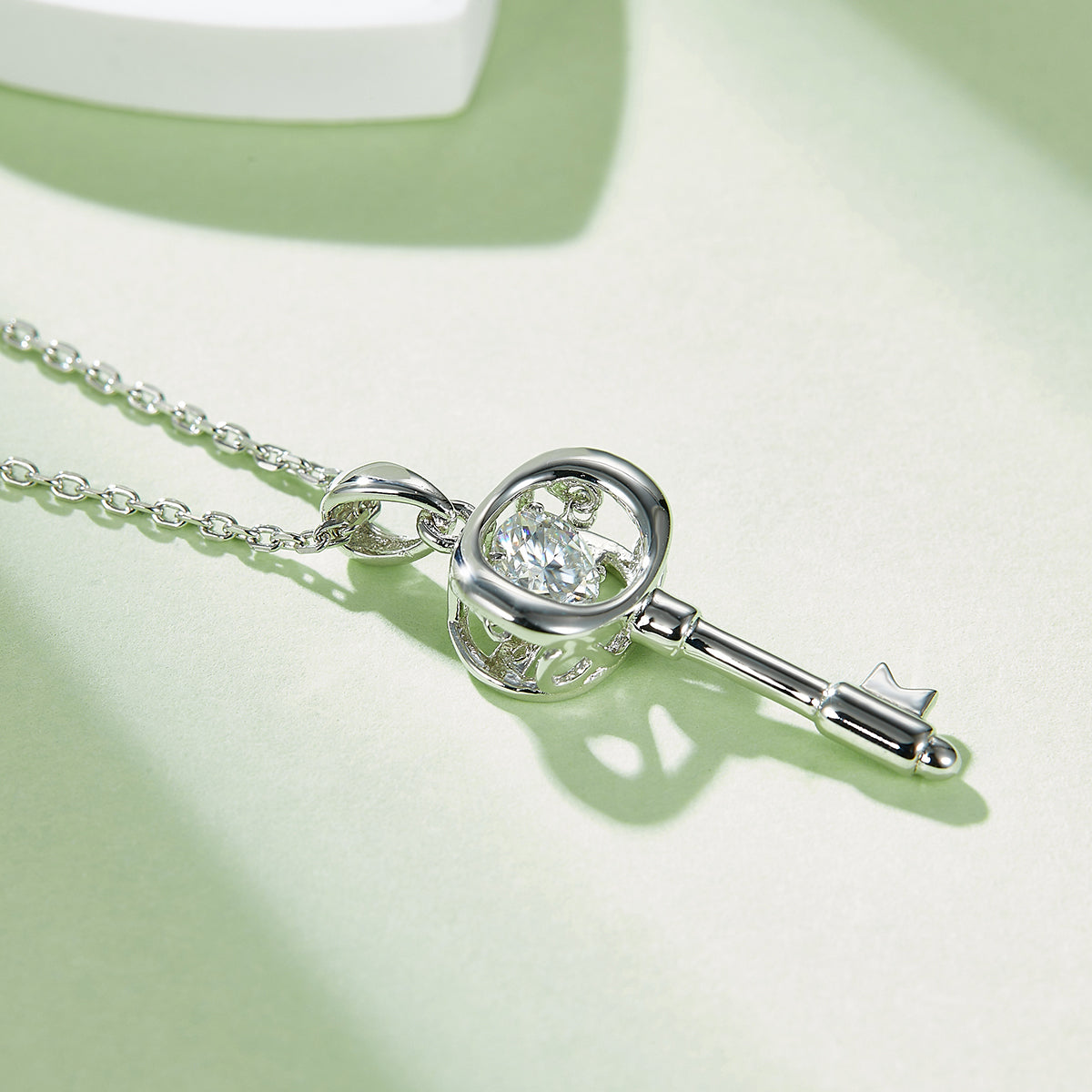 0.5 CT D Color Dancing Lock of Love Moissanite Necklace in White Gold Plated Sterling Silver#4