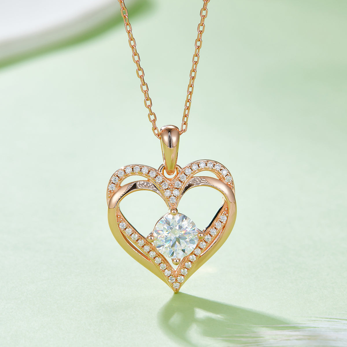1.2 CT D Color Moissanite Melee Round Heart Pendant in Sterling Silver#7