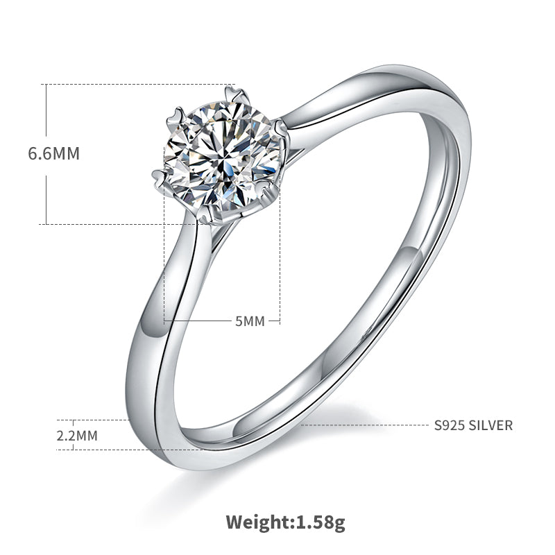 0.5 CT D Color Moissanite 6-Prong Double Layer Straight Shank Ring in White Gold Plated Sterling Silver#4