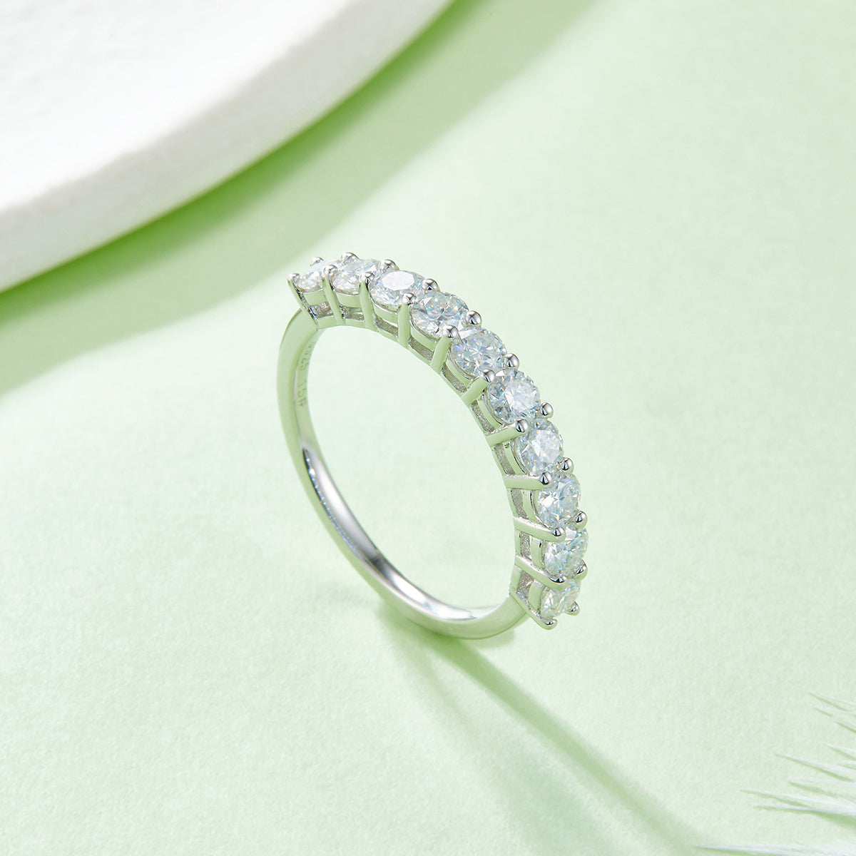 1.0 CT D Color Round Cut Moissanite Custom Eternity Band in White Gold Plated Sterling Silver#4