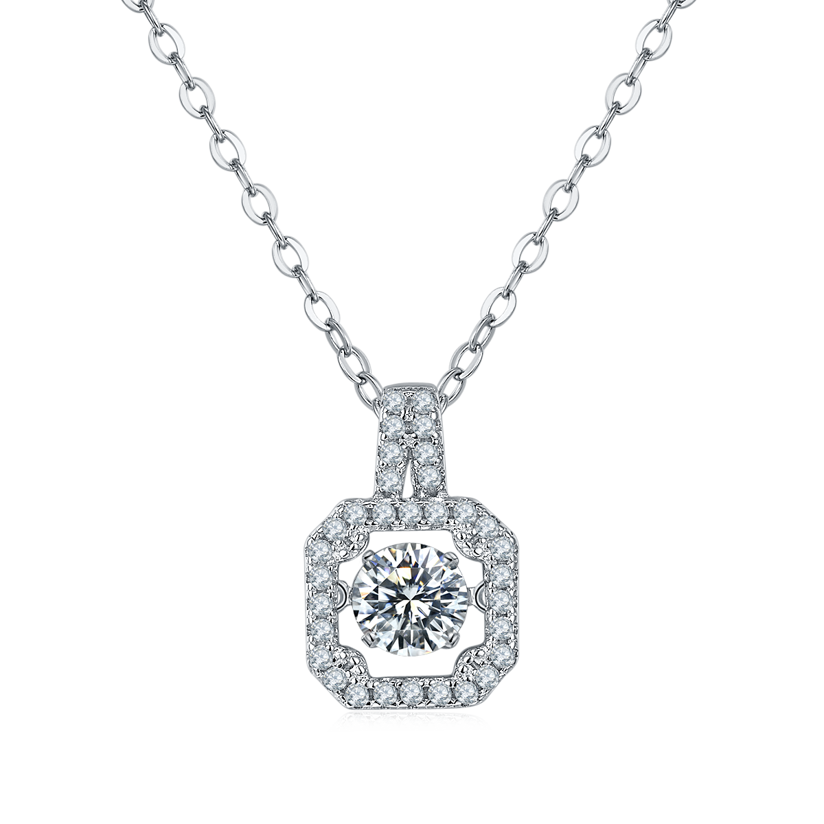 0.5 CT D Color Dancing Princess Cut Moissanite Necklace in White Gold Plated Sterling Silver#2