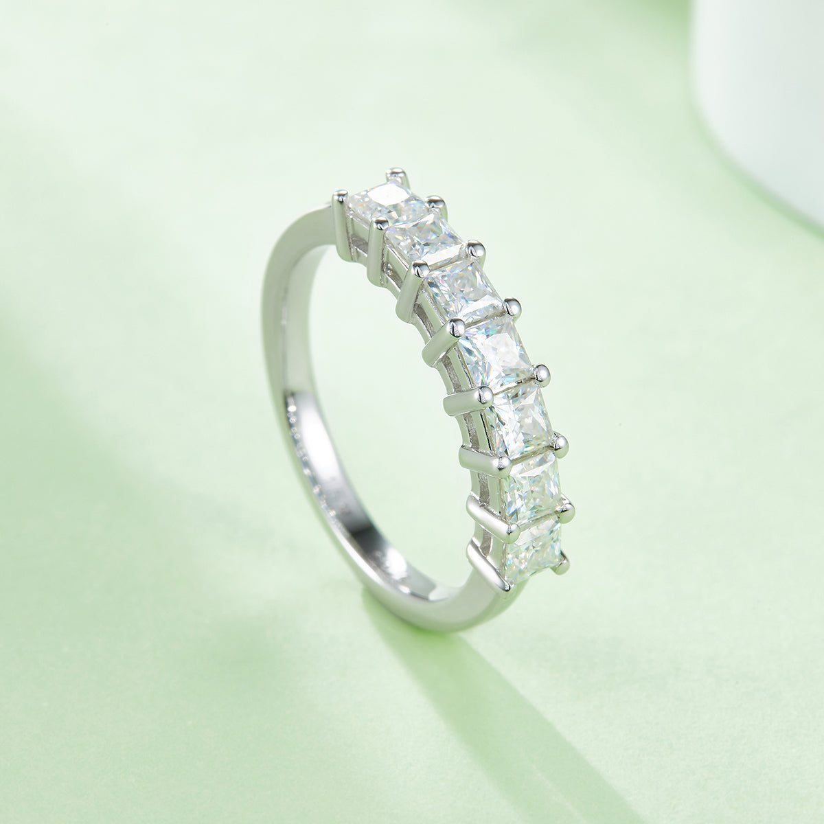 2.1 CT D Color Princess Cut Moissanite Eternity Band in White Gold Plated Sterling Silver#4