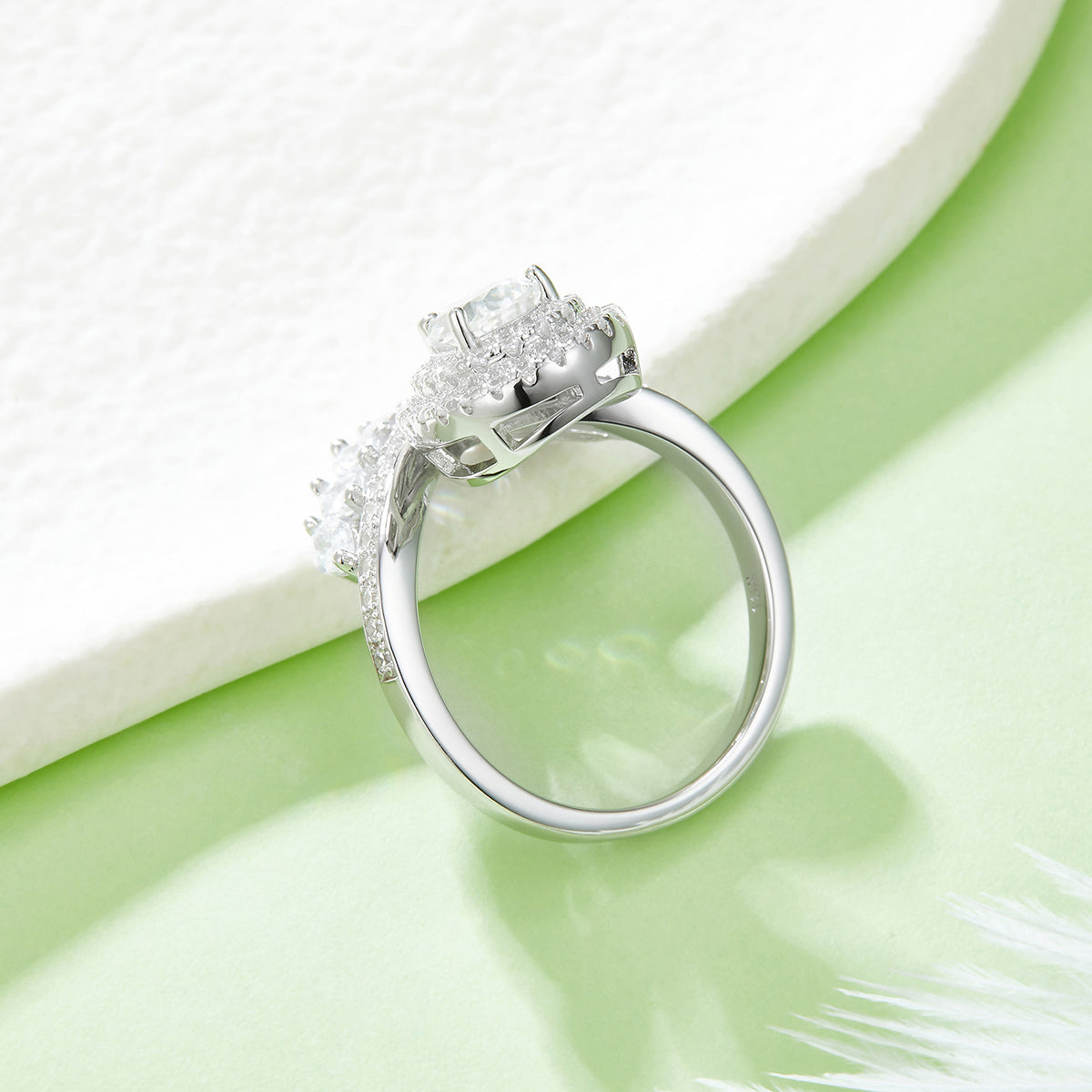 1.0 CT D Color Colored Moissanite V-Shaped Pearl Pear Drop Ring in White Gold Plated Sterling Silver#6