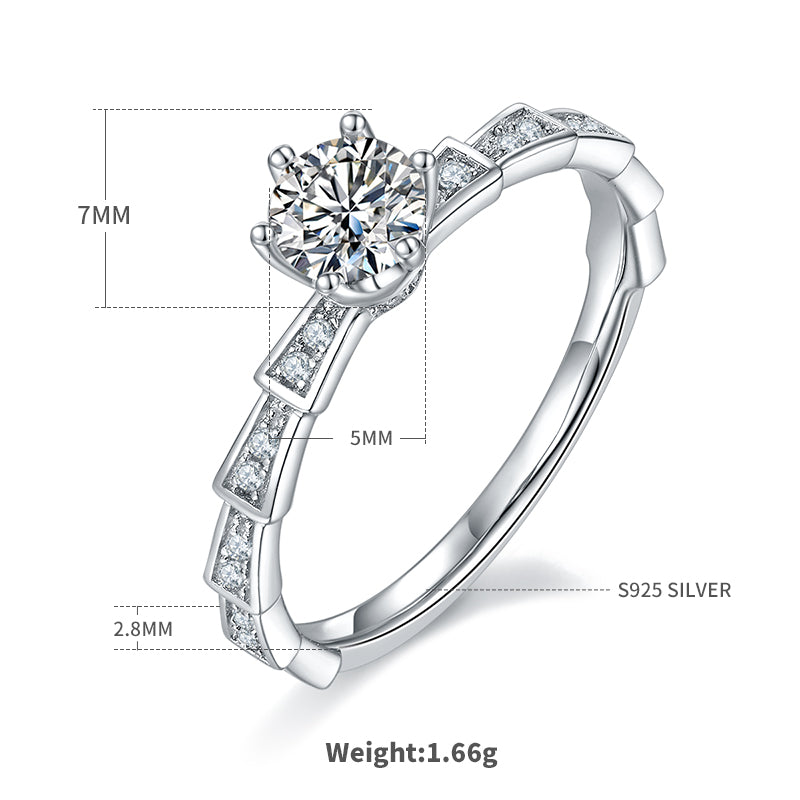 0.5 CT D Color Moissanite Pave Mechanical Snake Ring in White Gold Plated Sterling Silver#4