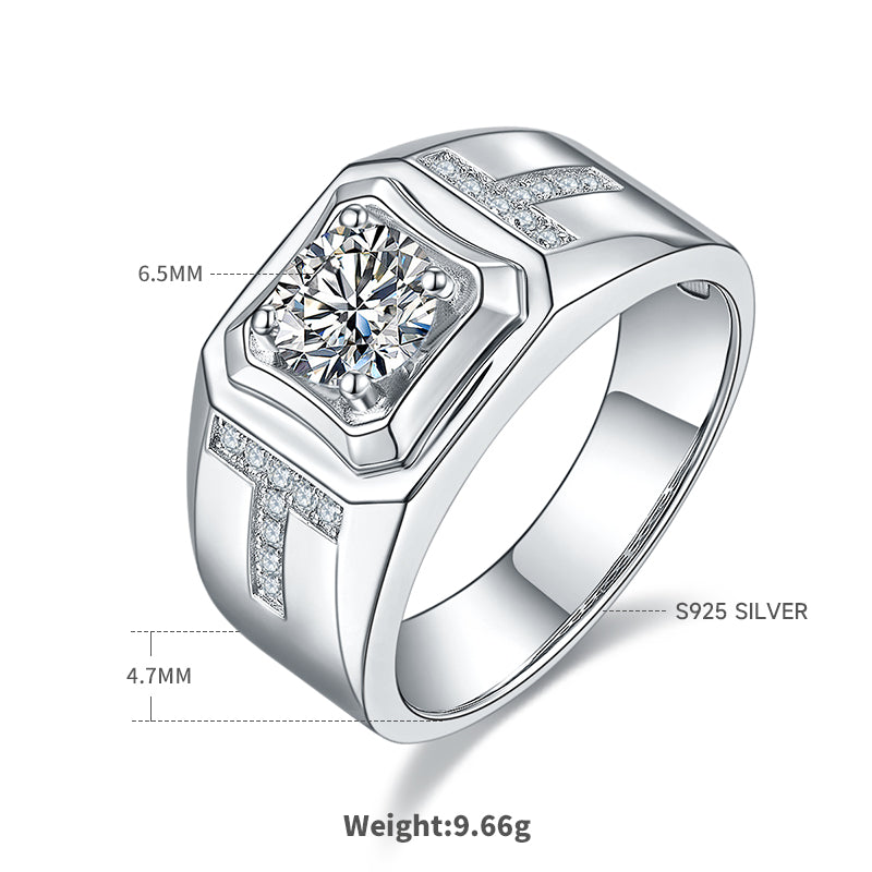 1.0 CT D Color Moissanite Bold Statement Men's Band in White Gold Plated Sterling Silver#1