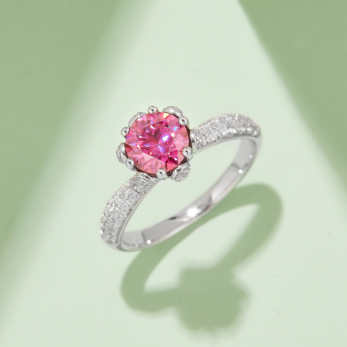1.0 CT D Color Moissanite Flora Halo Straight Shank Ring in White Gold Plated Sterling Silver#8