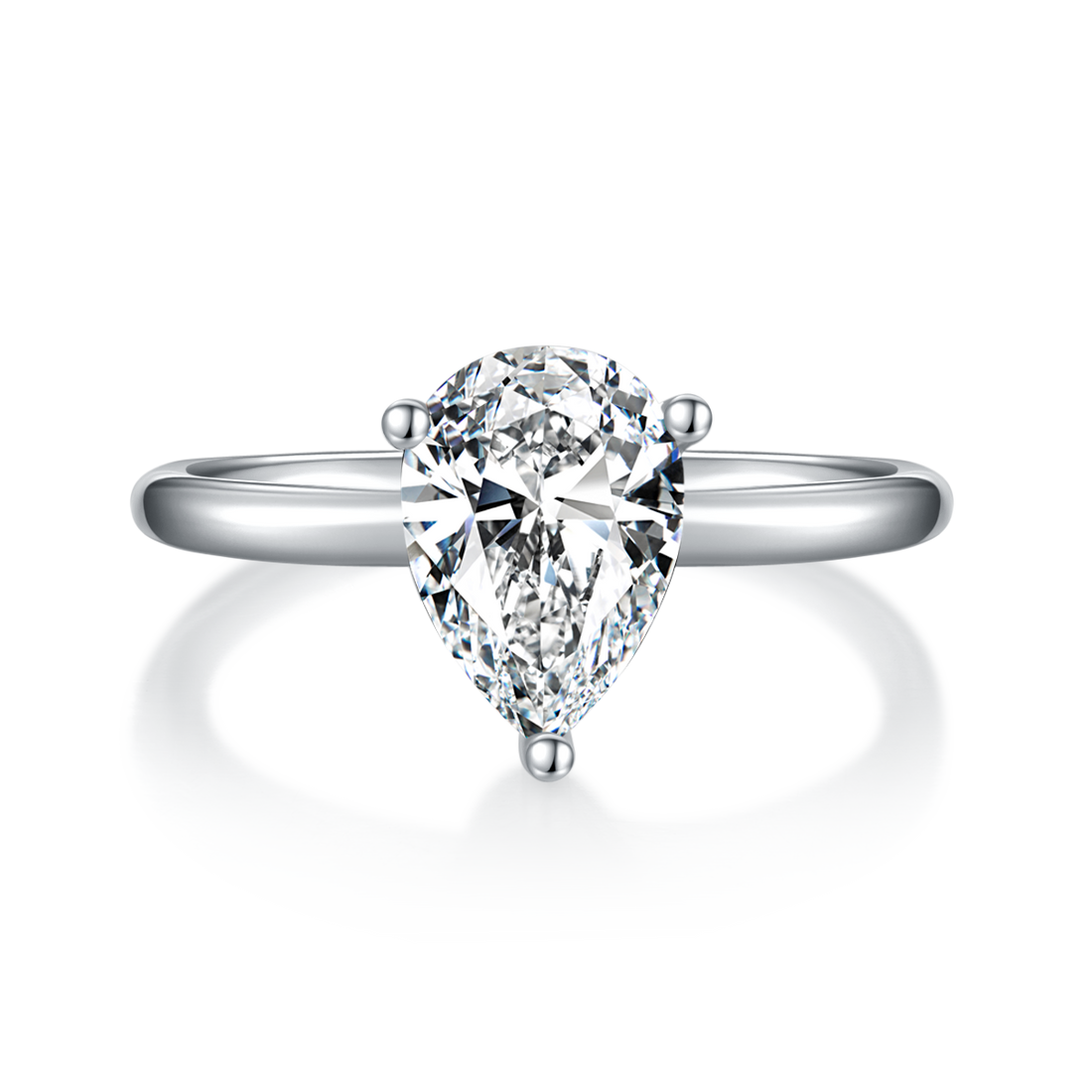 2.0 CT D Color Pear Cut Moissanite Classic Ring in White Gold Plated Sterling Silver#5