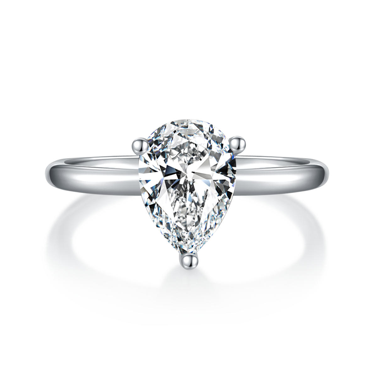 2.0 CT D Color Pear Cut Moissanite Classic Ring in White Gold Plated Sterling Silver#5