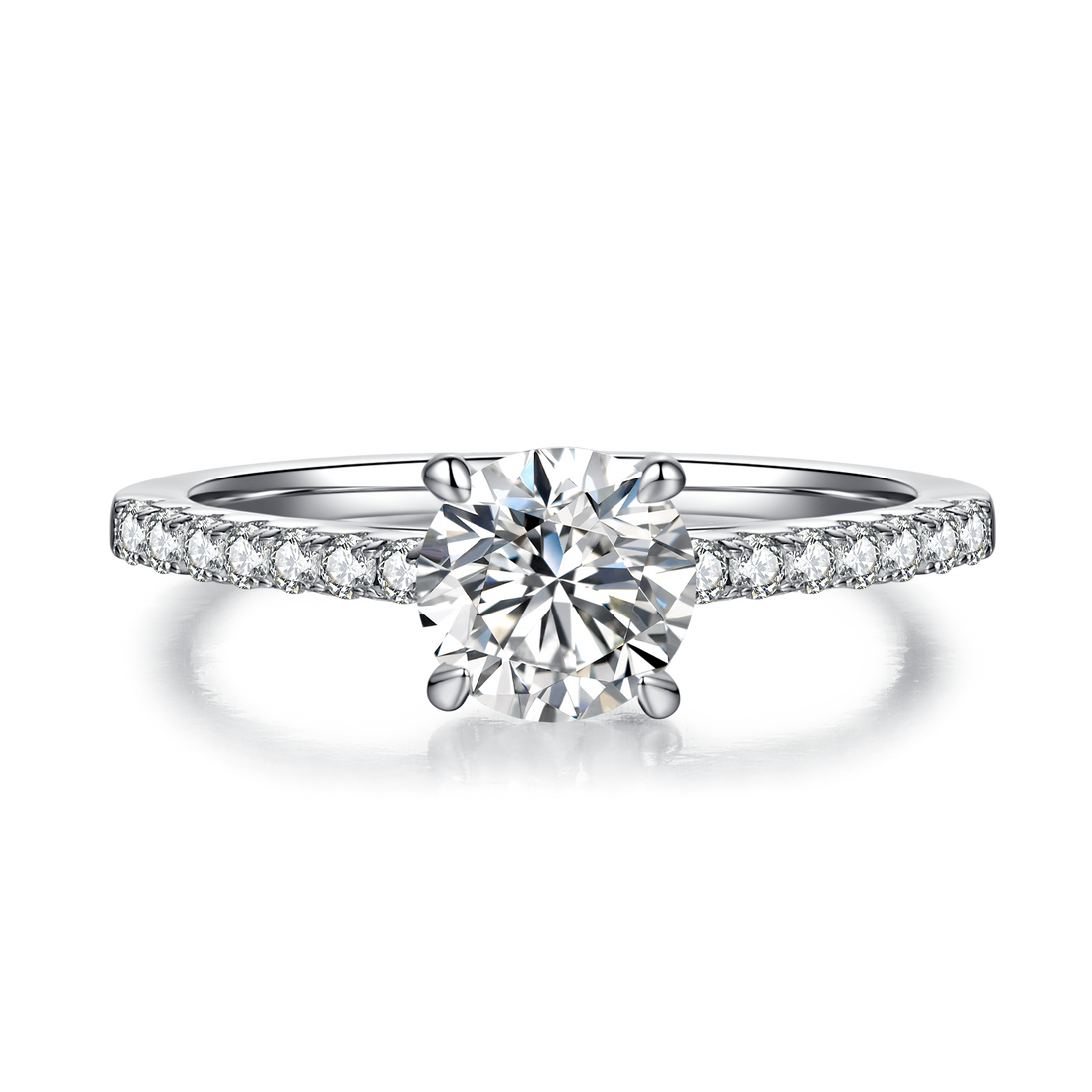 1.0 CT D Color Round Cut Moissanite Pave Custom Ring in White Gold Plated Sterling Silver#5